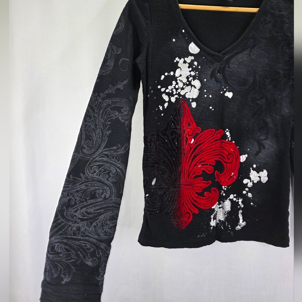 Y2k 00s Vanity Womens Whimsigoth Burnout Gothic Grunge Long Sleeve Fitted Size M - Picture 6 of 14